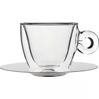 dvoustěnný šálek skleněný 165 ml + podšálek nerez sada 2ks, na Capuccino, Luigi Bormioli
