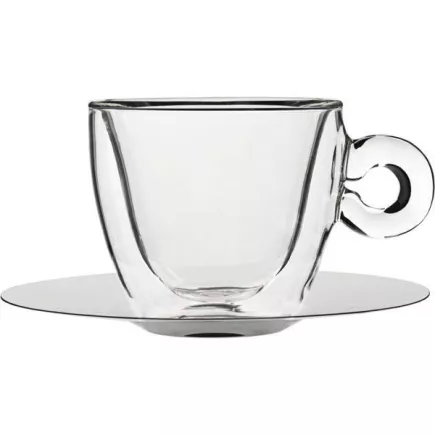 dvoustěnný šálek skleněný 165 ml + podšálek nerez sada 2ks, na Capuccino, Luigi Bormioli