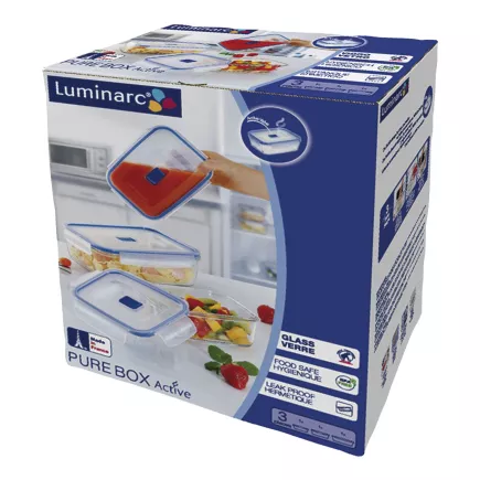 Sada skleněných nádob na potraviny Luminarc Pure Box 3 ks, obdelníková