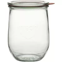 Słoiki do wekowania Weck 1000 ml, w kształcie tulipana, z pokrywką, uszczelką i klamrami, zestaw 4 sztuki