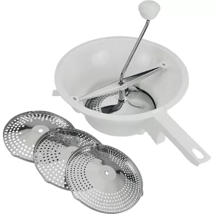 Cedící stroj se třemi nástavci nerez/plast