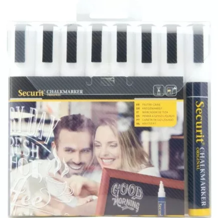 Křídový popisovač Securit, tloušťka: 2-6 mm, bílý, 8 ks