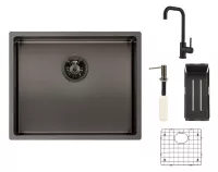 Kuchyňský dřez Reginox SET Miami 500 Gun metal + baterie Crystal + příslušenství Gun metal