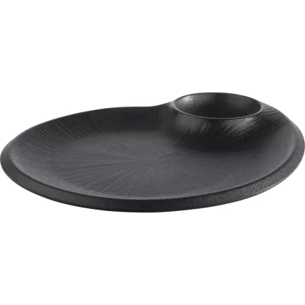 Mělký talíř s miskou na dipy APS Nero, šířka 25 cm