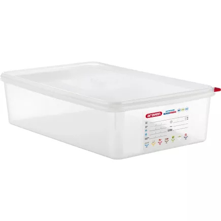 ARAVEN Gastronádoba s víkem GN 1/1, PP, hloubka: 100 mm, objem: 13,7 L, hermetická