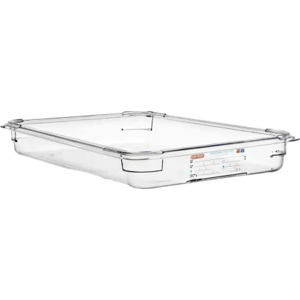 ARAVEN Gastronádoba GN 1/1, polykarbonát, integrovaný štítek, Hloubka: 65 mm, Obsah: 8,35 L