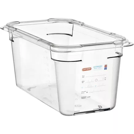 ARAVEN Gastronádoba GN 1/3, polykarbonát, integrovaný štítek, hloubka: 150 mm, objem: 2,35 L