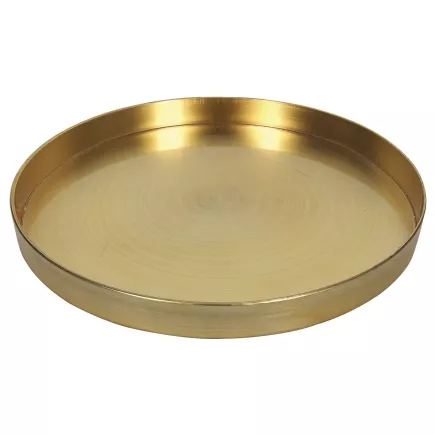 Podnos kulatý se zvýšeným okrajem, kovový, zlatý, výška: 30 mm, délka: 320 mm, šířka: 320 mm