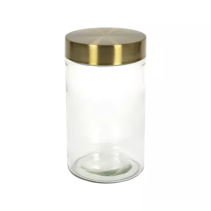 Szklany pojemnik z złotą pokrywką, pojemność: 0,9 litra, wysokość: 170 mm, ø: 100 mm
