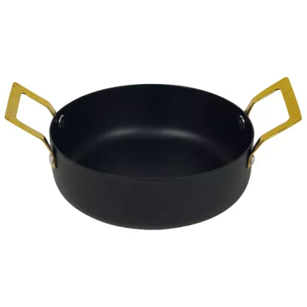 Rondel do serwowania, czarny ze złotymi uchwytami, wysokość: 55 mm, Ø: 130 mm