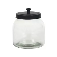 Nádoba na potraviny skleněná, černé kovové víčko, objem: 2,00 litru, výška: 180 mm, průměr: 160 mm.