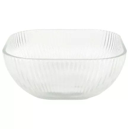 Kwadratowa szklana miska z rowkowanym wzorem, wysokość: 53 mm, długość: 117 mm, szerokość: 117 mm