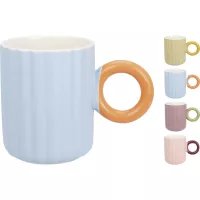 Hrnek keramický s kulatým uchem, různé barvy, objem: 0,37 litru, výška: 100 mm, průměr: 80 mm