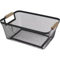Kosz metalowy z drewnianymi uchwytami, czarny, wysokość: 133 mm, długość: 330 mm, szerokość: 225 mm